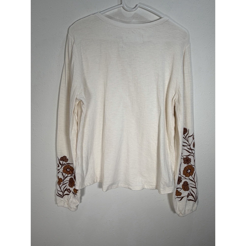 Aventura Henley Top Womens Sz L Cream Organic Floral Embroidered Boho Cottage - Picture 7 of 8